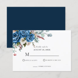 Cartão RSVP Casamento Floral Pintado Pintor Azul marinho