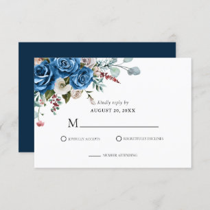 Cartão RSVP Casamento Floral Pintado Pintor Azul marinho