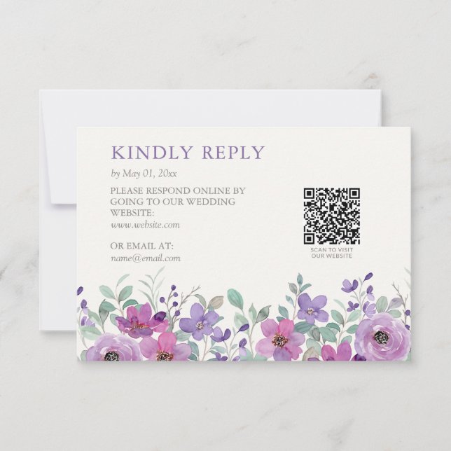 Cartão RSVP Casamento Floral por Aquarela de Lavanda Elegante (Frente)
