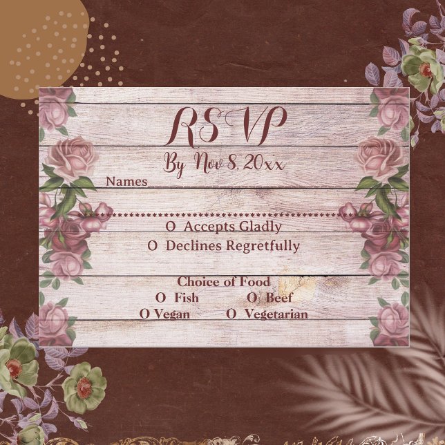 Cartão RSVP Casamento Floral por País Rosas Da Bacia Russa (Cute Rustic Woodland Roses Floral Country Wedding RSVP Card)