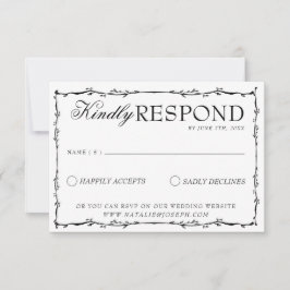 Cartão RSVP Casamento Floral Preto e Branco Clássico Boho Chiq