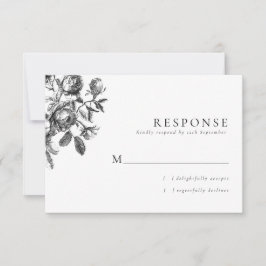Cartão RSVP Casamento Floral Preto e Branco Toile