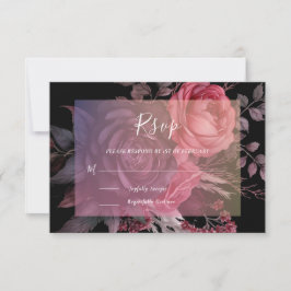 Cartão RSVP Casamento Floral Preto-Gótico Escuro Escuro