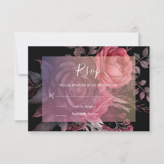 Cartão RSVP Casamento Floral Preto-Gótico Escuro Escuro