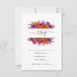 Cartão RSVP Casamento Floral Púrpura e Laranja