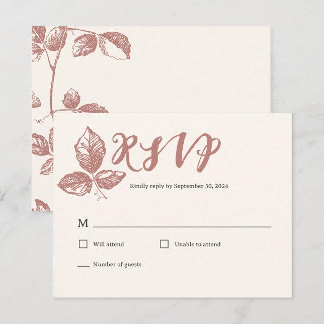 Cartão RSVP Casamento Floral Quente-Quente-Quente Russo (Frente/Verso)