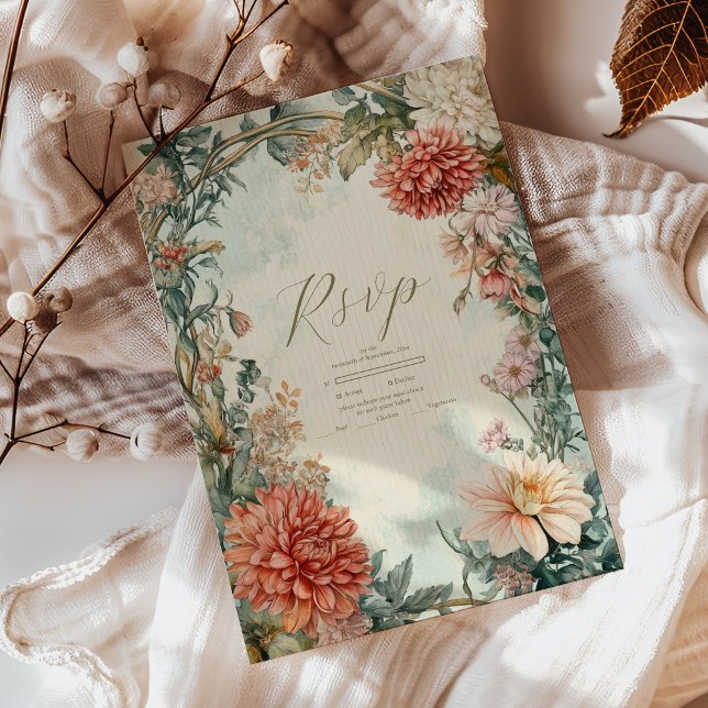 Cartão RSVP Casamento Floral Real Vitoriano Decorativo (Criador carregado)