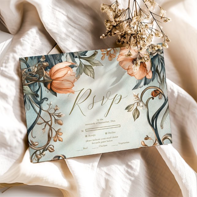 Cartão RSVP Casamento Floral Real Vitoriano Retro (Criador carregado)