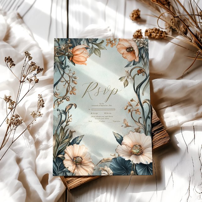 Cartão RSVP Casamento Floral Real Vitoriano Retro (Criador carregado)