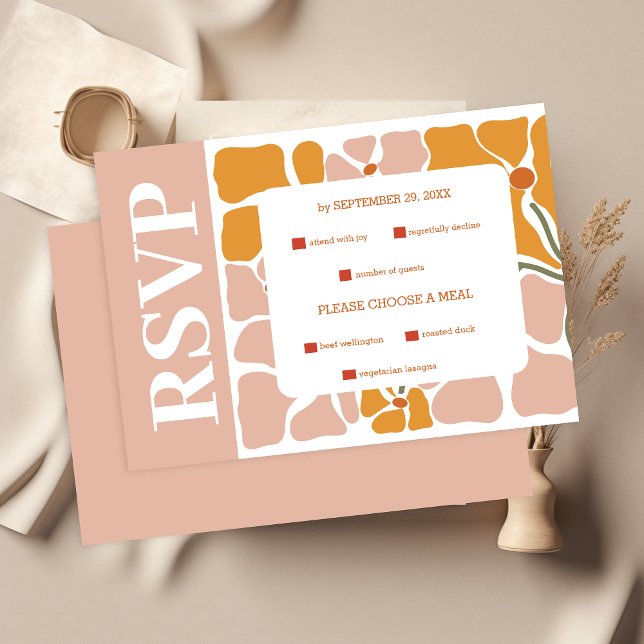 Cartão RSVP Casamento Floral Retro Boho Chic (Criador carregado)