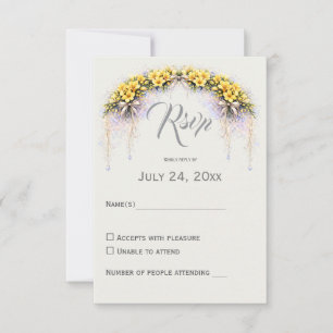 Cartão RSVP Casamento Floral Romântico Amarelo Canário de Free