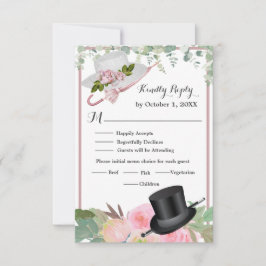 Cartão RSVP Casamento Floral Romântico Blush Pink