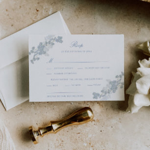 Cartão RSVP Casamento Floral Romântico de Vintage Azul