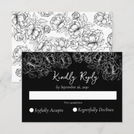 Cartão RSVP Casamento Floral Romântico do Elegante Black Boho