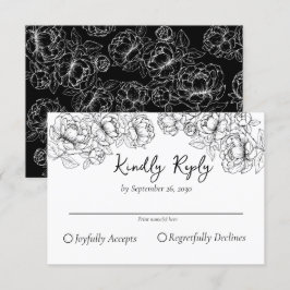 Cartão RSVP Casamento Floral Romântico do Elegante Black Boho