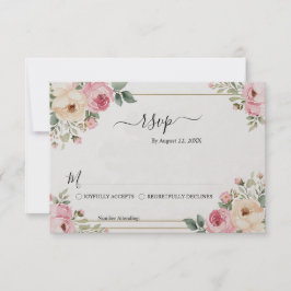 Cartão RSVP Casamento Floral Romântico Pastel em Aquarela no J