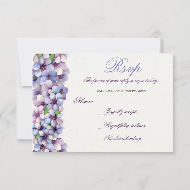 Cartão RSVP Casamento Floral Romântico Poético Lilac Watercolo (Frente)