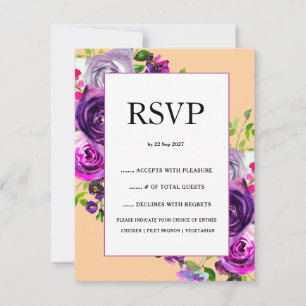 Cartão RSVP Casamento Floral Romântico Roxo