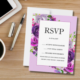 Cartão RSVP Casamento Floral Romântico Roxo