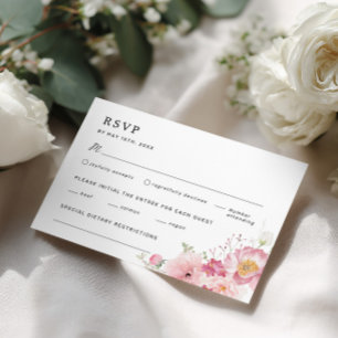 Cartão RSVP Casamento Floral Rosa