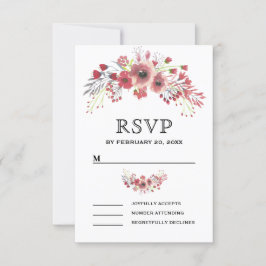 Cartão RSVP Casamento Floral Rosa Acastanhado