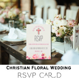 Cartão RSVP Casamento Floral Rosa Bege Inspirador Elegante 