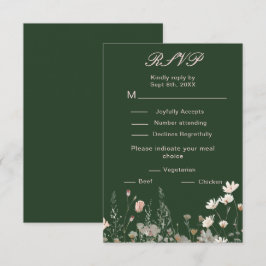 Cartão RSVP Casamento Floral Rosa Bege Primavera Flor de Campo