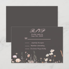 Cartão RSVP Casamento Floral Rosa Bege Primavera Flor Silvestr