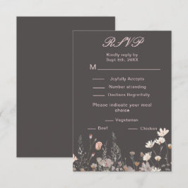 Cartão RSVP Casamento Floral Rosa Bege Primavera Flor Silvestr
