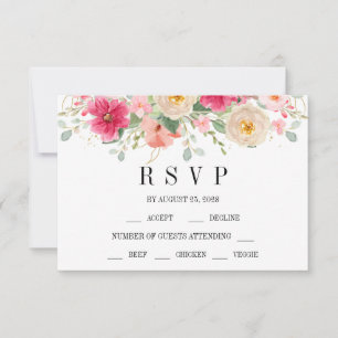 Cartão RSVP Casamento Floral Rosa Brilhante com Aquarela Moder