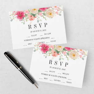 Cartão RSVP Casamento Floral Rosa Brilhante com Aquarela Moder