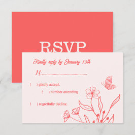 Cartão RSVP Casamento floral rosa-coral elegante romântico