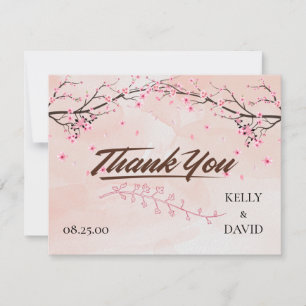 Cartão RSVP Casamento Floral Rosa De Cereja Obrigado Postc