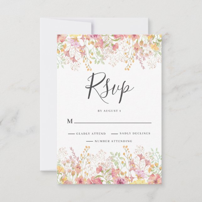 Cartão RSVP Casamento Floral Rosa de Flor Selvagem (Frente)