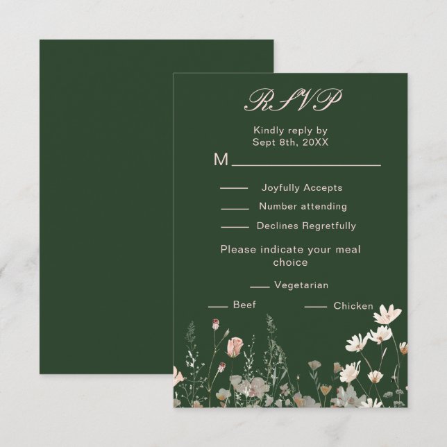 Cartão RSVP Casamento Floral Rosa de Primavera de Flores Silve (Frente/Verso)