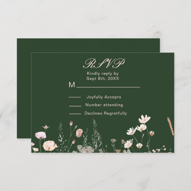 Cartão RSVP Casamento Floral Rosa de Primavera de Flores Silve (Frente/Verso)