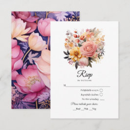 Cartão RSVP Casamento Floral Rosa e Dourado