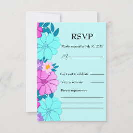 Cartão RSVP Casamento Floral Rosa e Teal