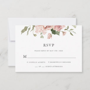Cartão RSVP Casamento Floral Rosa Empoeirado