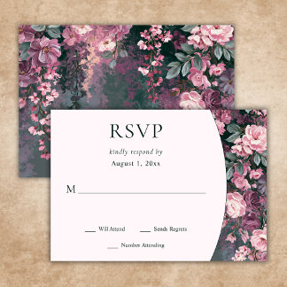 Cartão RSVP Casamento Floral Rosa Mauve Romântico Elegante
