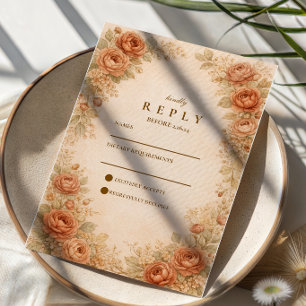Cartão RSVP Casamento Floral Rosa Pêssego Vintage
