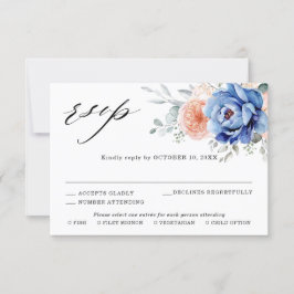 Cartão RSVP Casamento Floral Rosa Poeira Azul Marinho 
