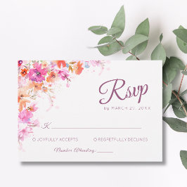 Cartão RSVP Casamento Floral Rosa Romance Flor de Cerejeira Pa
