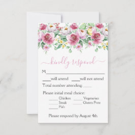 Cartão RSVP Casamento Floral Rosa Romântico