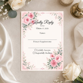 Cartão RSVP Casamento Floral Rosa Romântico
