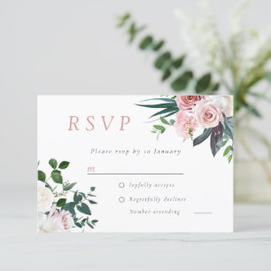 Cartão RSVP Casamento Floral Rosa Rosa-Blush Rosa Dusty
