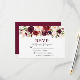 Cartão RSVP Casamento Floral Rosa Rosa-Rosa-Burgundy Elegante