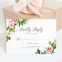 Cartão RSVP Casamento Floral Rosa Suave