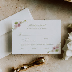 Cartão RSVP Casamento Floral Rosa Verde
