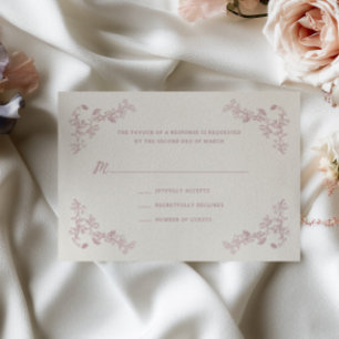 Cartão RSVP Casamento Floral Rosa Vintage Rústico